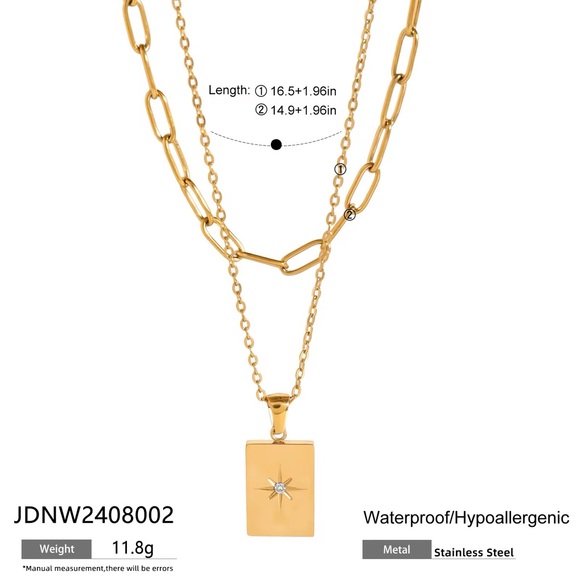 18K Gold Plated Layered Rectangle Pendant Necklace - Picture 6 of 7